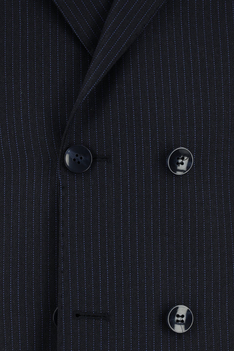 Black and Navy Blue 7 Drop Slim Fit Striped Wool Double-Breasted Suit