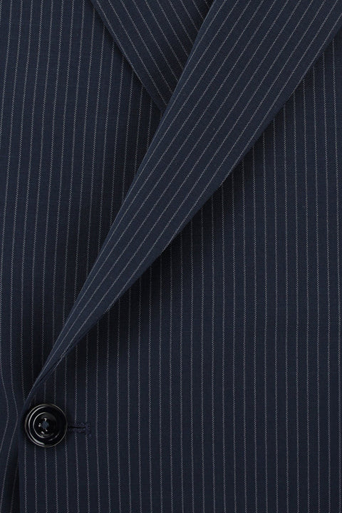 Dark Navy 7 Drop Slim Fit Narrow Cut Wool Striped Elasticated Waist Drawstring Double-Breasted Suit