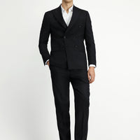 Black 6-Drop Regular Fit Standard Cut Wool Striped Double-Breasted Suit