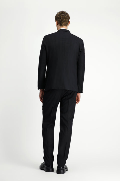 Black 6-Drop Regular Fit Standard Cut Wool Striped Double-Breasted Suit