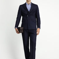 Medium Navy 6 Drop Regular Fit Standard Cut Wool Striped Double-Breasted Suit