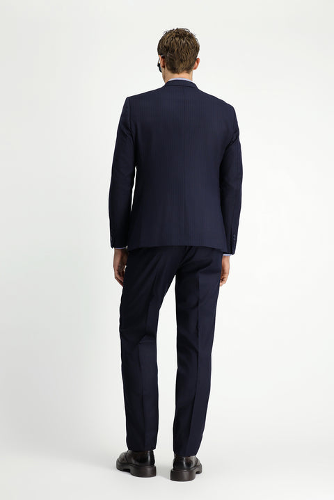 Medium Navy 6 Drop Regular Fit Standard Cut Wool Striped Double-Breasted Suit