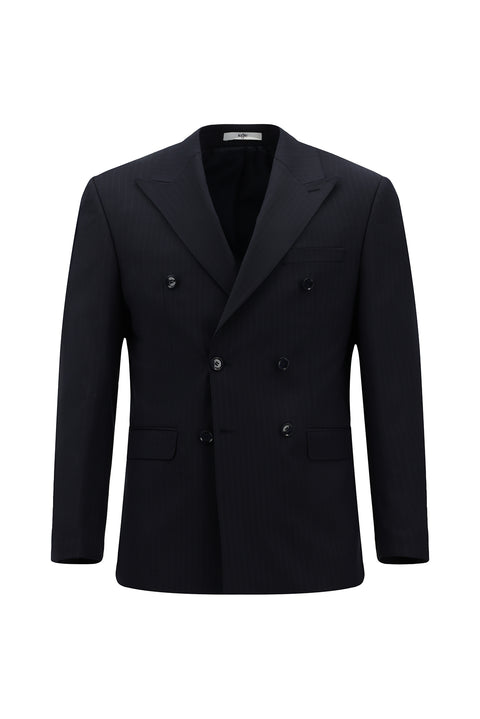 Medium Navy 6 Drop Regular Fit Standard Cut Wool Striped Double-Breasted Suit