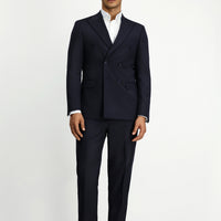 Dark Navy 6 Drop Regular Fit Standard Cut Wool Striped Double-Breasted Suit