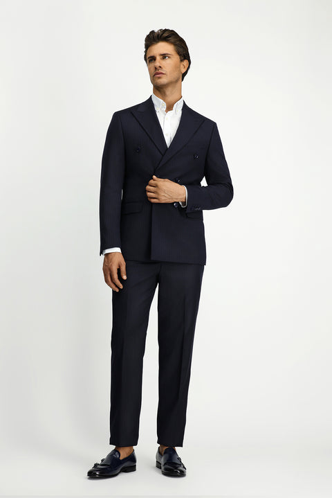 Dark Navy 6 Drop Regular Fit Standard Cut Wool Striped Double-Breasted Suit
