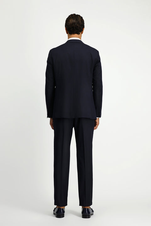 Dark Navy 6 Drop Regular Fit Standard Cut Wool Striped Double-Breasted Suit