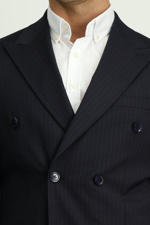 Dark Navy 6 Drop Regular Fit Standard Cut Wool Striped Double-Breasted Suit