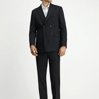 Black 7 Drop Slim Fit Narrow Cut Wool Striped Double-Breasted Suit