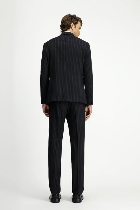 Black 7 Drop Slim Fit Narrow Cut Wool Striped Double-Breasted Suit