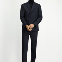 Marengo 7 Drop Slim Fit Dar Kesim Yünlü Çizgili Kruvaze Takım Elbise