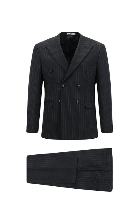 Marengo 7 Drop Slim Fit Dar Kesim Yünlü Çizgili Kruvaze Takım Elbise