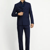 Dark Navy 7 Drop Slim Fit Narrow Cut Wool Striped Double-Breasted Suit