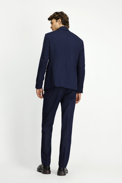 Dark Navy 7 Drop Slim Fit Narrow Cut Wool Striped Double-Breasted Suit