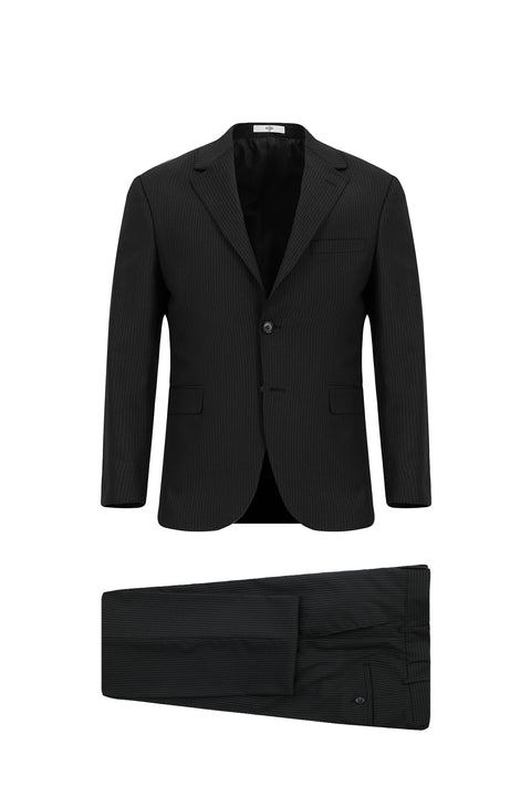 Black 7 Drop Slim Fit Narrow Cut Wool Striped Suit
