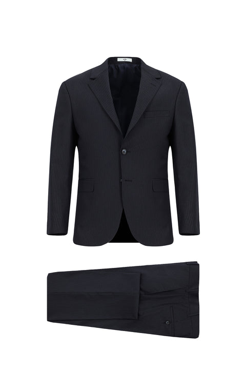 Medium Navy 7 Drop Slim Fit Narrow Cut Wool Striped Suit