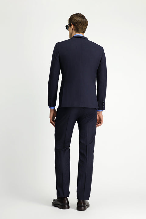Medium Navy 7 Drop Slim Fit Narrow Cut Wool Striped Suit