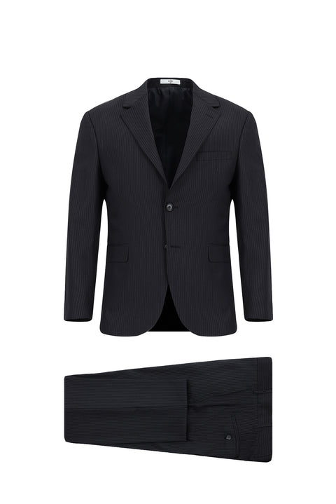 Dark Navy 7 Drop Slim Fit Narrow Cut Wool Striped Suit