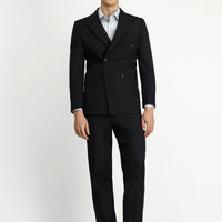 Black 6 Drop Regular Fit Standard Cut Striped Wool Double-Breasted Suit