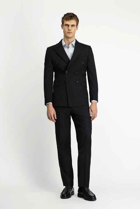 Black 6 Drop Regular Fit Standard Cut Striped Wool Double-Breasted Suit