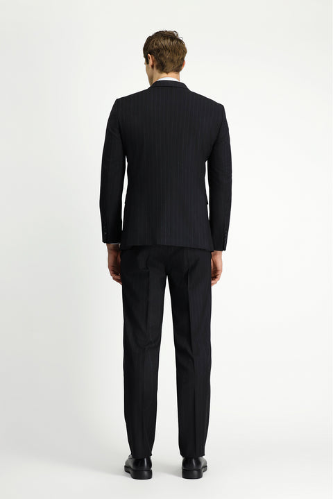 Black 6 Drop Regular Fit Standard Cut Striped Wool Double-Breasted Suit
