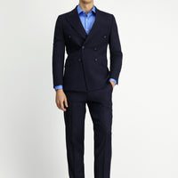 Medium Navy 6 Drop Regular Fit Striped Wool Double-Breasted Suit