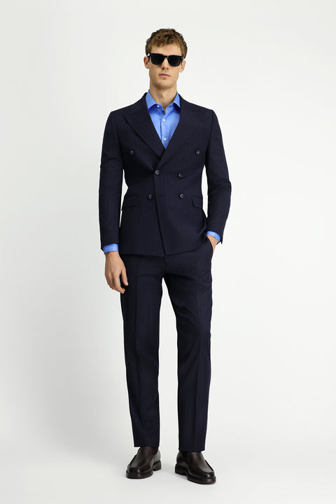 Medium Navy 6 Drop Regular Fit Striped Wool Double-Breasted Suit