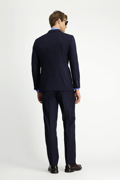 Medium Navy 6 Drop Regular Fit Striped Wool Double-Breasted Suit