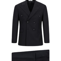 Dark Navy 6 Drop Regular Fit Striped Wool Double-Breasted Suit