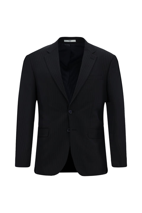 Dark Navy 8 Drop Muscle Fit Long Athletic Cut Mono-Neck Wool Striped Suit