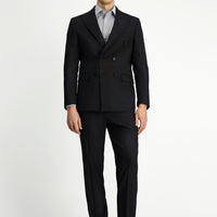 Black 6 Drop Regular Fit Standard Cut Striped Wool Double-Breasted Suit