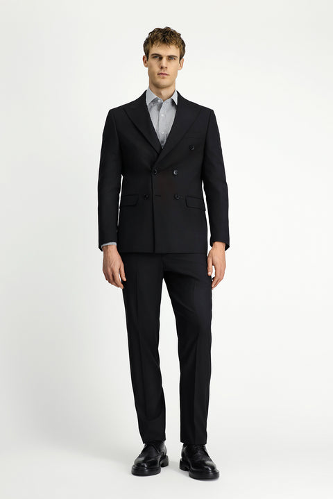 Black 6 Drop Regular Fit Standard Cut Striped Wool Double-Breasted Suit