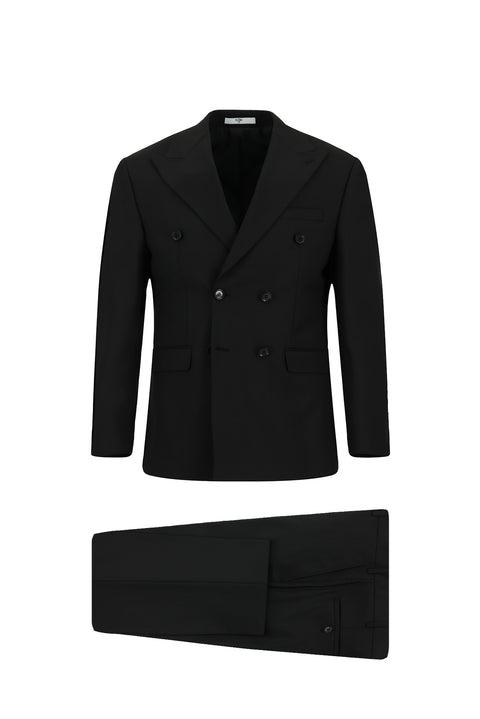 Black 6 Drop Regular Fit Standard Cut Striped Wool Double-Breasted Suit