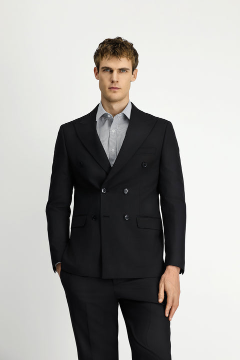Black 6 Drop Regular Fit Standard Cut Striped Wool Double-Breasted Suit