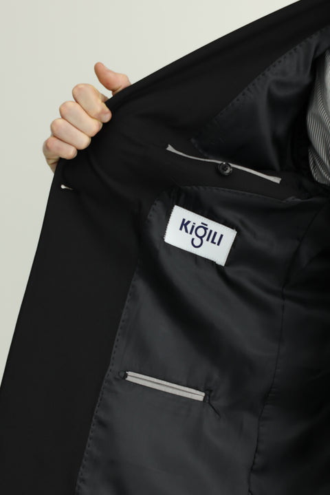 Black 6 Drop Regular Fit Standard Cut Striped Wool Double-Breasted Suit