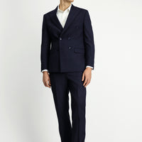 Medium Navy 6 Drop Regular Fit Striped Wool Double-Breasted Suit