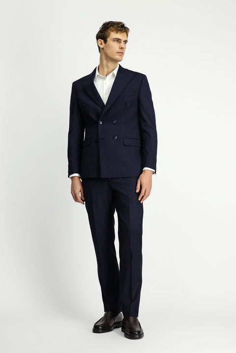 Medium Navy 6 Drop Regular Fit Striped Wool Double-Breasted Suit