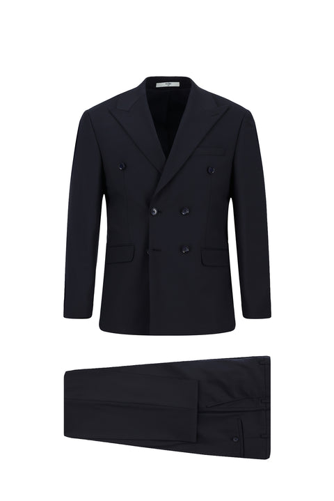 Medium Navy 6 Drop Regular Fit Striped Wool Double-Breasted Suit
