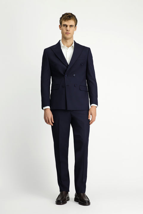 Medium Navy 6 Drop Regular Fit Striped Wool Double-Breasted Suit