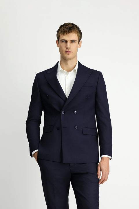 Medium Navy 6 Drop Regular Fit Striped Wool Double-Breasted Suit
