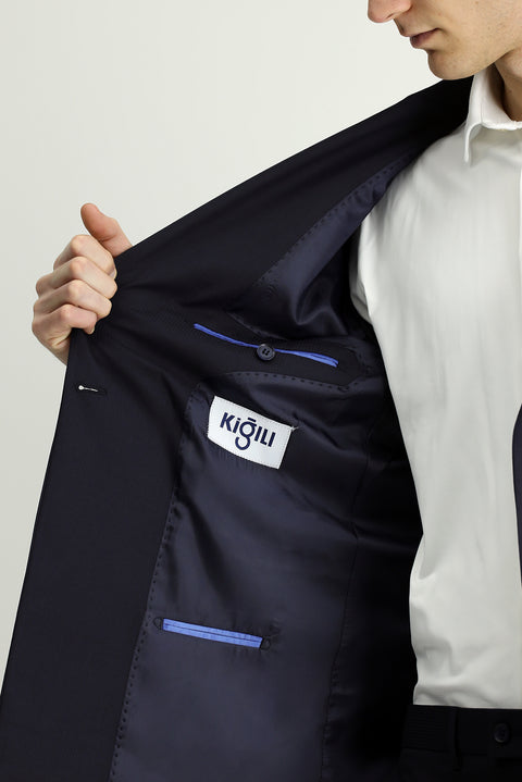 Medium Navy 6 Drop Regular Fit Striped Wool Double-Breasted Suit