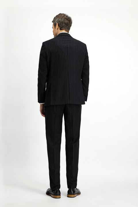 Black 6-Drop Regular Fit Standard Cut Wool Striped Double-Breasted Suit