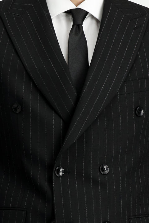 Black 6-Drop Regular Fit Standard Cut Wool Striped Double-Breasted Suit
