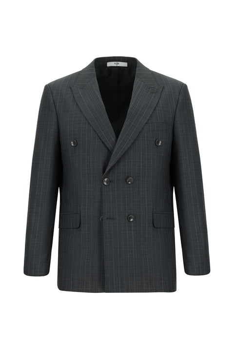 Dark Gray 6-Drop Regular Fit Standard Cut Wool Striped Double-Breasted Suit