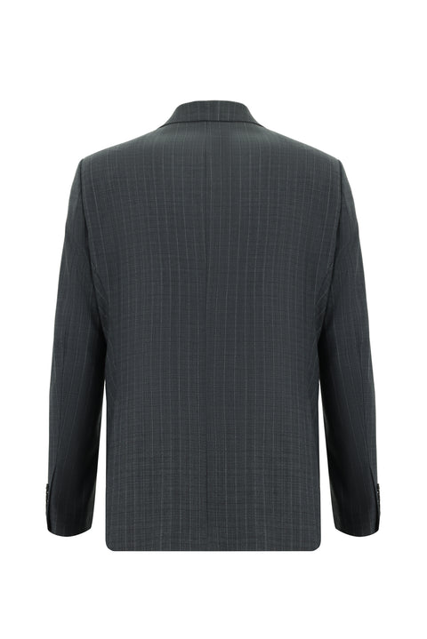 Dark Gray 6-Drop Regular Fit Standard Cut Wool Striped Double-Breasted Suit