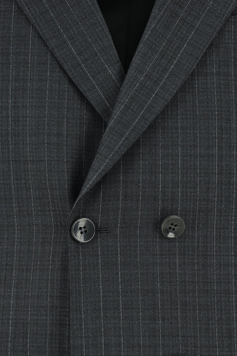 Dark Gray 6-Drop Regular Fit Standard Cut Wool Striped Double-Breasted Suit