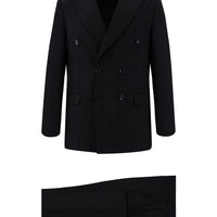Dark Navy 6 Drop Regular Fit Standard Cut Wool Striped Double-Breasted Suit
