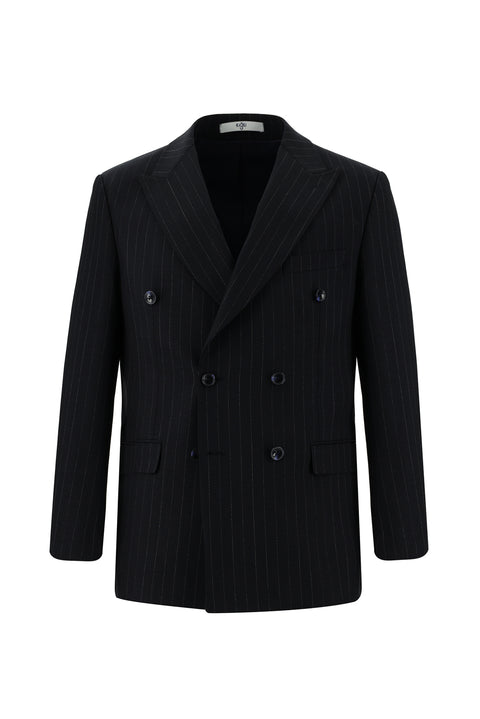 Dark Navy 6 Drop Regular Fit Standard Cut Wool Striped Double-Breasted Suit