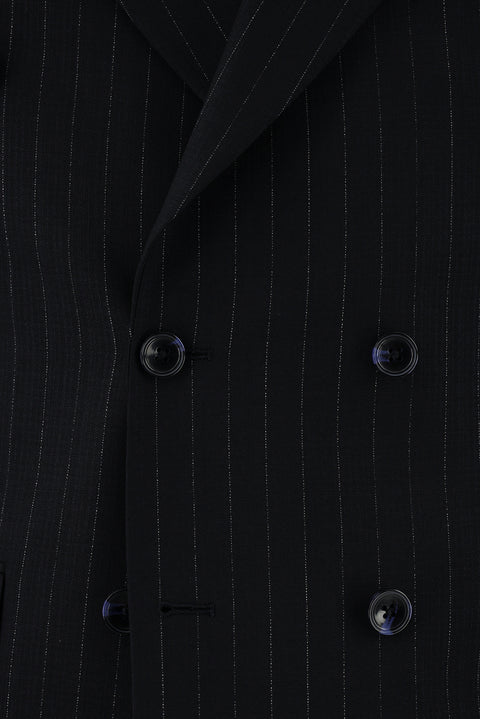 Dark Navy 6 Drop Regular Fit Standard Cut Wool Striped Double-Breasted Suit