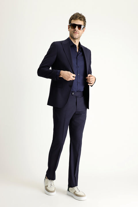 Dark Navy 6 Drop Regular Fit Standard Cut Wool Striped Suit