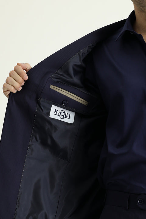 Dark Navy 6 Drop Regular Fit Standard Cut Wool Striped Suit